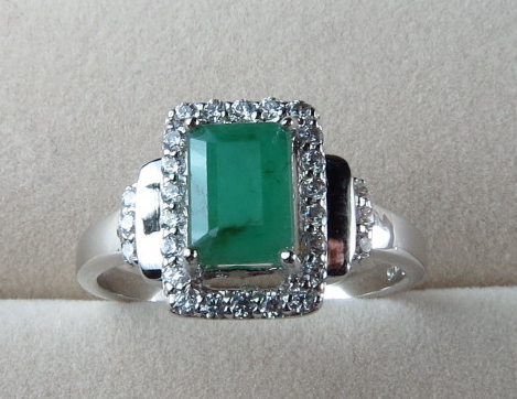 赞比亚祖母绿925纯银戒指 
